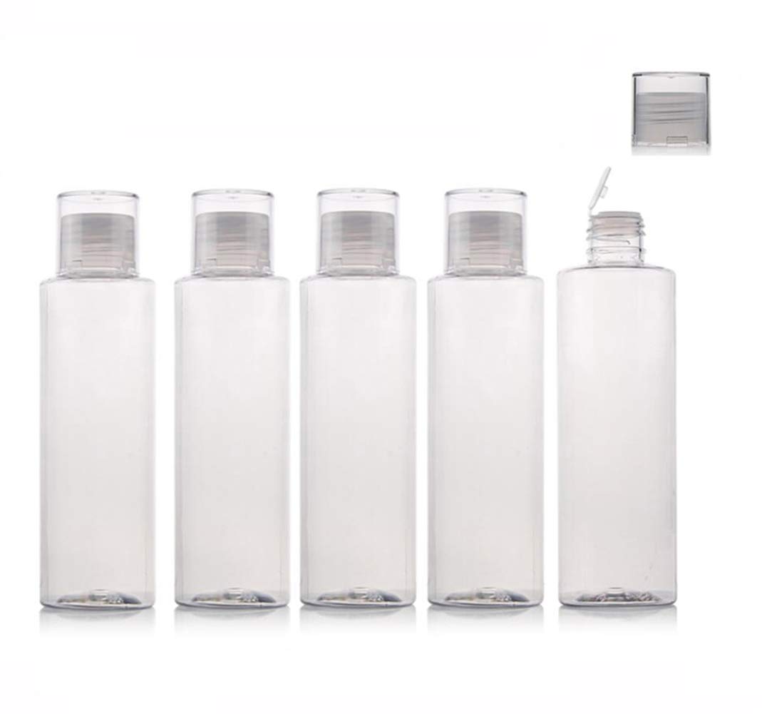 VASANA 6PCS 5Oz 150ML Clear Empty Plastic Travel Bottles Containers With Orifice Reducer Flip Cap For Facial Cleanser Shampoo Conditioner Shower Lotion Toiletries