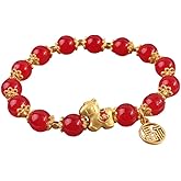 ChungLong0593 2026 Chinese Zodiac Year of The Horse Red Beads Stretch Bracelets Feng Shui Horse Pendant Elastic Bracelet with Tassel for Women Men Spring Festival New Year Jewelry Gift