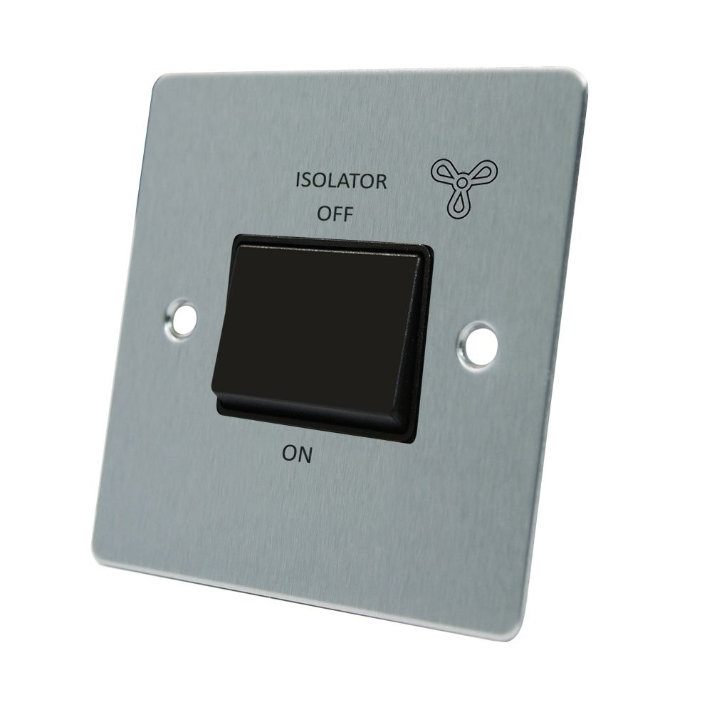 AET FSC3PFANBL Satin Chrome Flat Black Insert Plastic Rocker Switch-10 Amp 3-Pole Fan Isolator Switch, 240 V