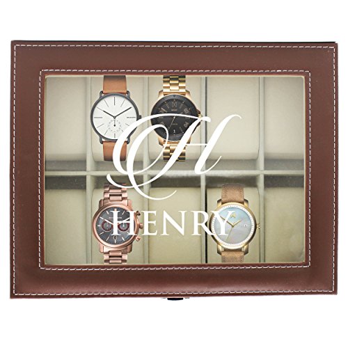 Personalized Watch Storage Box - Custom Engraved Watch Holder Case (Brown)