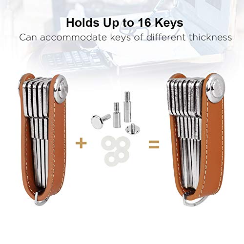 Bosiwee Smart Key Organizer, Compact Key Holder Leather Keychain, Folding Pocket Key Holder Chain (up to 16 keys)