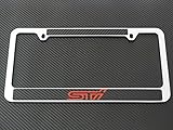 Subaru sti license plate frame chrome metal,carbon fiber detail,Red text