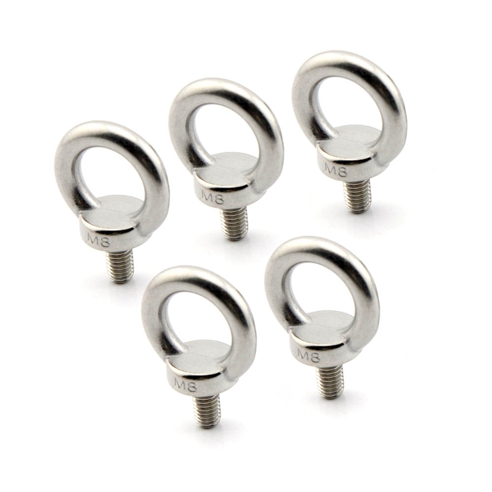 Yasorn Lifting Ring Eye Bolt M8/0.32" Marine Weight Lift Stainless Steel Male Thread Screws Bolts 5pcs