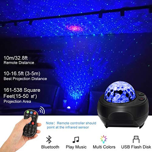 Star Light Projector Galaxy Projector BUBUSAN Skylight Light for Bedroom Ceiling,LED Starry NightLight Moving Ocean Wave Lamp with Remote, Bluetooth Music Speaker for Kids and Adults.
