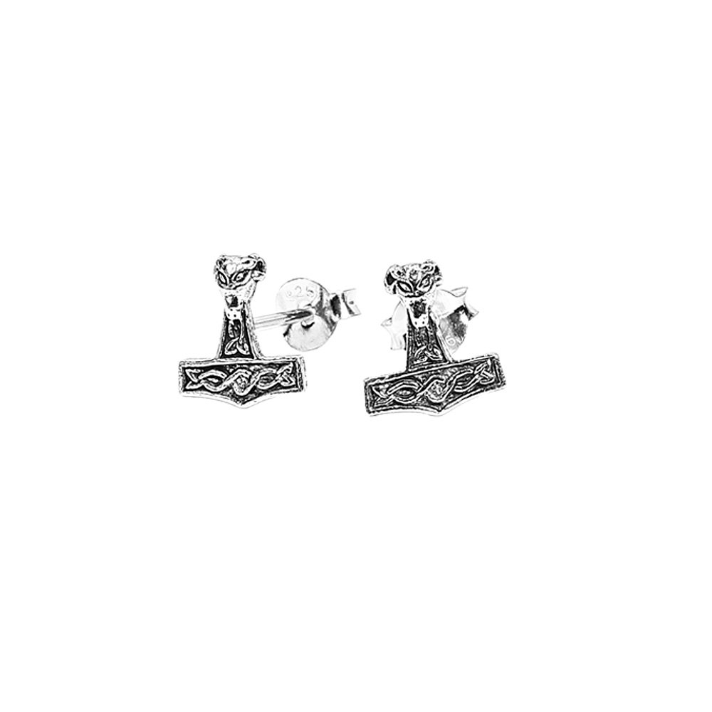 NKlaus Silver 2x PAIR 925 STERLING SILVER Celtic Gothic Stud Earrings Aries Thorshammer 40347