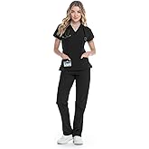 RAYGARD Scrubs Set for Women - V-Neck Top and Cargo Pants Medical Uniform Scrub