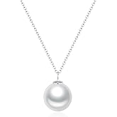 SUNFEEL 925 Sterling Silver Pearl Necklaces for women 14K Gold Plated 5A CZ 10MM/12MM Single Pearl Pendant Necklace Gifts for Her Mom Wife Girlfriend Engagement Wedding Birdal Christmas Trendy Jewelry