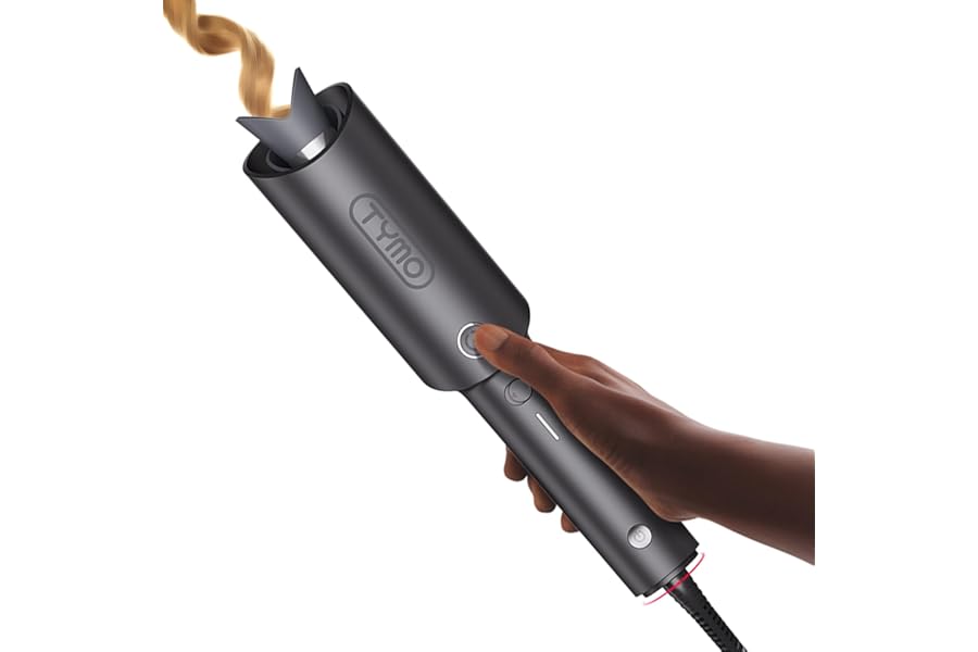 TYMO Automatic Rotating Curling Iron – TYMO CURLPRO Beach Waves Curling Wand, Portable Hair Curler, 500 Million Ionic, Dual Voltage & Lightweight for Travel, Ceramic Coating, 1 Inch, Metallic Gray