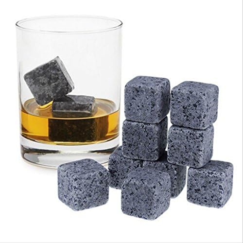 Whiskey Stones - Gift Set of 9, Velvet Freezer Bag, Reusable 100% Soapstone Whiskey Ice Cubes, Wine, Beer - No Diluting, Whiskey Rocks Chill Stones Whisky Stones Chilling Rocks (Set of 9 Stones)