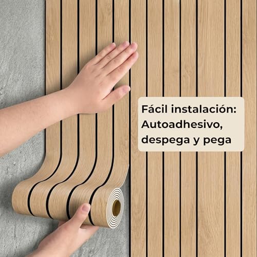 Tava Home - Panel de Pared PVC Tipo Madera en Rollo (260x30 cm), Revestimiento Lambrín Impermeable para Baño y Sala, Panel Acústico 3D de Piso a Techo con Fieltro, 1 unidad (Bambú Claro)