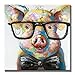 SEVEN WALL ARTS -Pig Canvas Wall Art Smart Pig with Glasses Pop Art Hand Painted Colorful Animal Piggy Canvas Artwork for Kids Room Home Office Decor 24 x 24 Inch