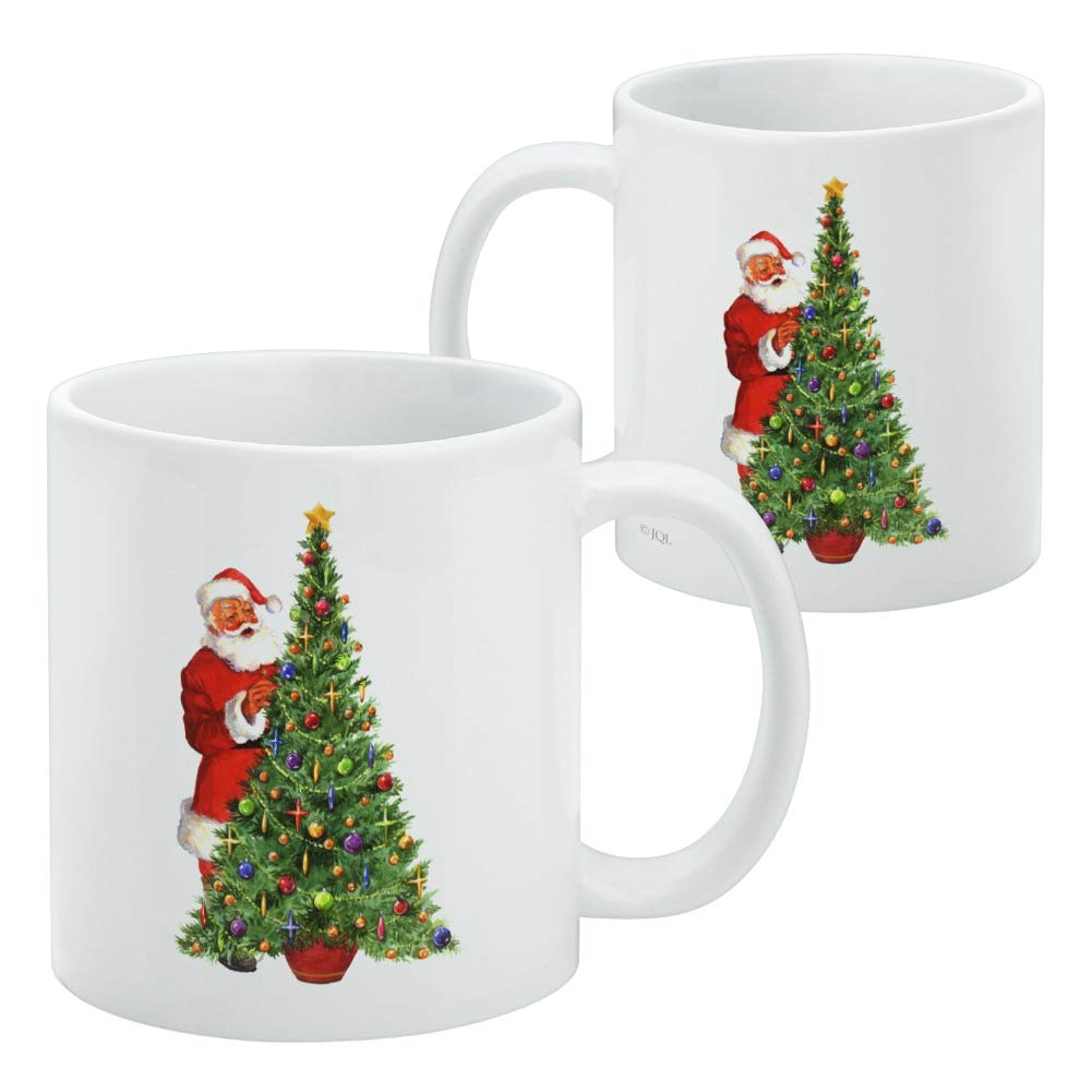 Amazon Com Christmas Holiday Santa Decorating Tree White Mug