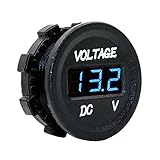 MOTOPOWER MP0610B LED Digital Display Voltmeter Waterproof for Boat Marine Vehicle Motorcycle Truck ATV UTV Car Camper Caravan Digital Round Panel - Blue