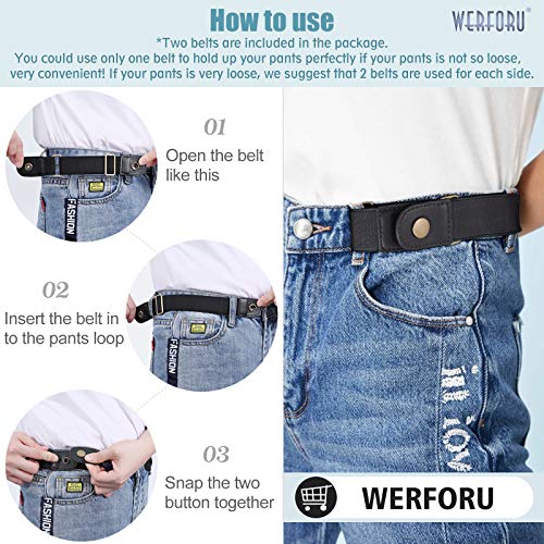 WERFORU 2 Pack Buckle Free Belt for Ladies Men Invisible No Buckle Stretch Belt for Jeans Pants, Black