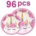 Pawliss Unicorn Party Supplies, Serves 16 Birthday Party Favors Decorations for Kids Girls, Cupcake Toppers Wrappers, Plates Cups Napkins, Balloons Banners Tablecloth, Bulk Pack 96ct