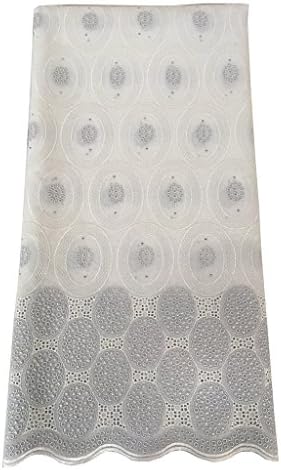 5 yds 100% Cotton Premium African Voile Lace Fabric for Women Wedding, Fashion Dress, Party, Aso-Ebi (WHITE)