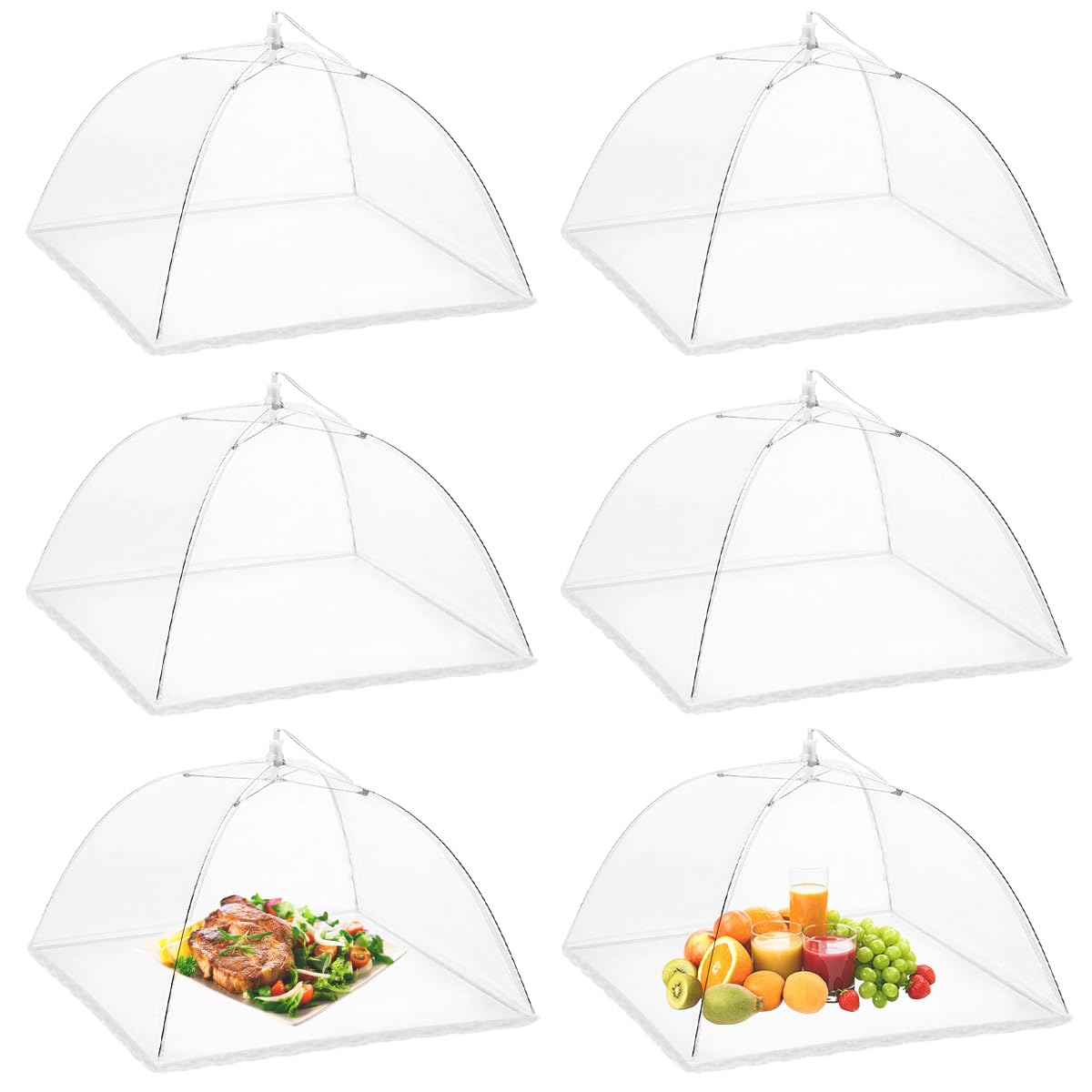 Onarway Food Serving Tents 6 Pack 17 Inch Pop-Up Encrypted Mesh Food Covers, Keep Flies Bugs Mosquitoes Away, Fine Net Screen Umbrella for Outdoors, Parties Picnics, BBQs, Reusable & Collapsible
