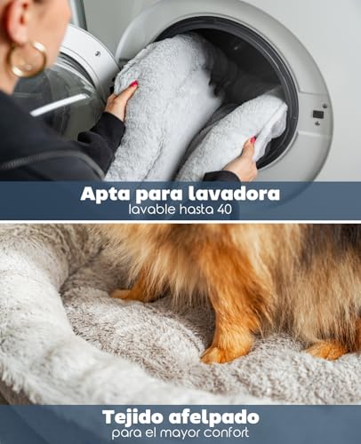 lionto Round Dog Bed Cushion for Dogs Sofa Dog Bed with Donut Shape, 65 cm Ø Grey