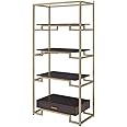 Acme Yumia Wooden Tiers Etagere Bookshelf in Gold and Clear Glass