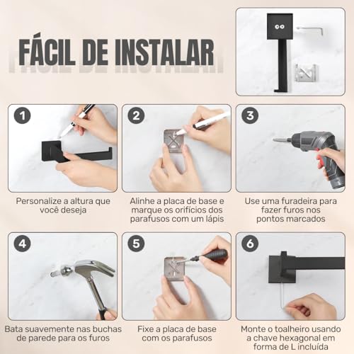Gavzrt Kit Acessórios para Banheiro em Aço Inox 5 Peças, Conjunto de para Toalheiro de Banheiro, Barra de Toalha de Banheiro, Gancho de Aço Inoxidável, Conjunto Toalheiro Parede