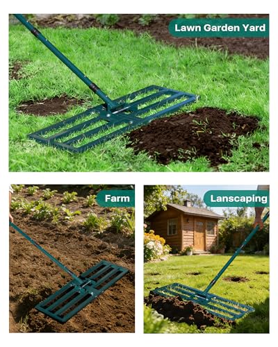 Lawn Leveling Rake 76 x 25 cm: JanTeelGO Synthetic Grass Rake with Wall Hook – Professional Ground Leveling Rake for Garden, Golf Course, Farms