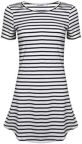 FUNOC® Women Summer Beach Dress Party Short Sleeve Stripe Blouse Mini Sundress