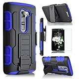 LG K7 Case, LG Tribute 5 Case, LG Escape 3 Case, LG K8 Case, Starshop [Dual Layers] with Kickstand and [Premium Screen Protector] With Locking Belt Clip Blue