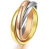 JAJAFOOK Women's Stainless Steel Gold-tone Silver-tone Rose-tone Triple Band Interlocked Rolling Ring