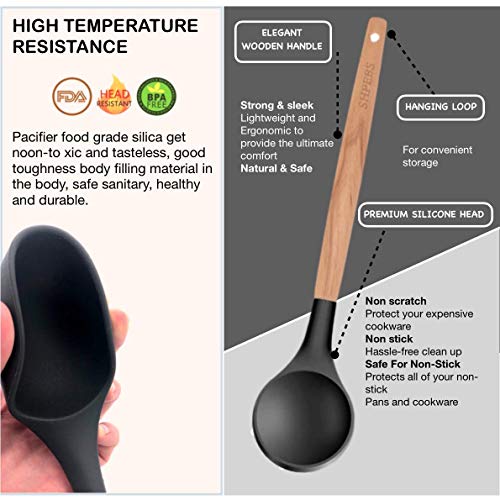 Kitchen Utensil Set, 27Pcs Cooking Utensils Set, Silicone Kitchen Tools, Wooden Spatula Set Non-stick Cookware Turner Tongs Spatula Spoon Kitchen Gadgets with Holder, BPA FREE-FDA APPROVED