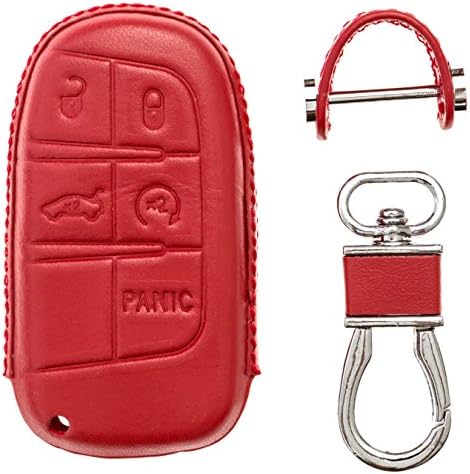Key fob cover for Dodge for Jeep Chrysler Fiat perfect snug fit - genuine leather - (RED)