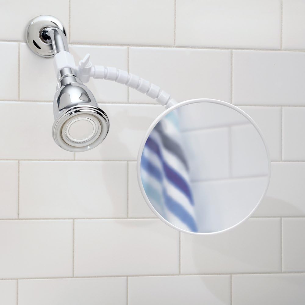 iDesign - 20301 Fog-Free Small Shower Shaving Mirror with Flexible Arm, Fogless Mirror for Bathroom, Vanity, Bathtub, Wall, 14" x 4.5" x 5.82", White - Shower Mirrors
