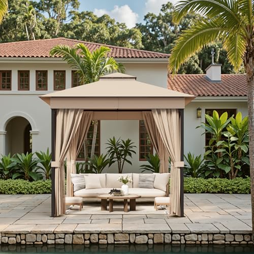 Devoko 8x8 Outdoor Gazebo with Mosquito Netting, Double Roof & Steel Frame image 13