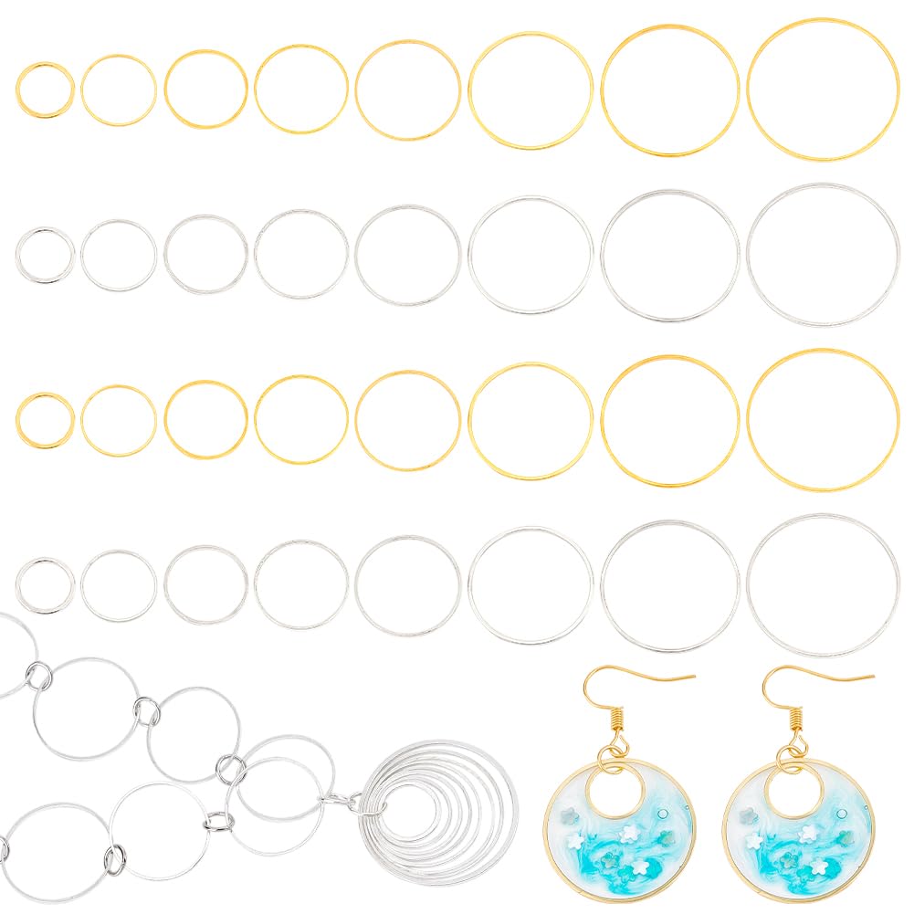 PH PandaHall 240pcs 8 Sizes Open Bezel, Resin Bezel Pendants Round Open Back Bezel Charms Hollow Frame Pendant for Resin Earring Necklace Jewelry DIY Making, Golden/Silver, 10/12/14/16/18/20/22/25mm