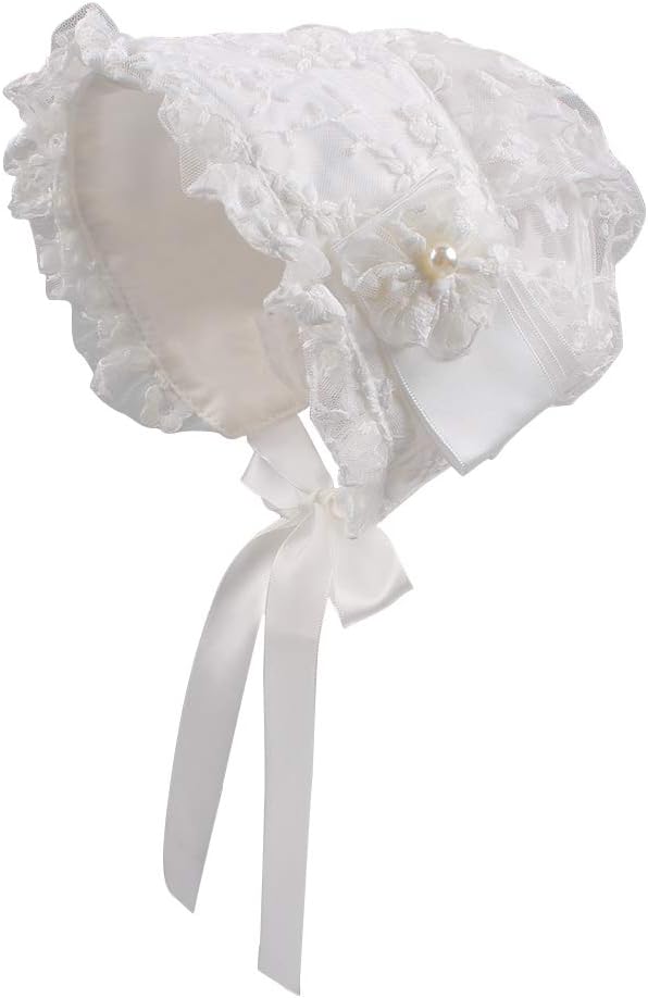 ZsedrutBaby Girl Bonnet Eyelet Lace Cotton Christening Bonnet Toddler Handmade Beanie Sun Protection Hat