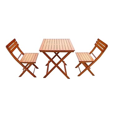 PanaCasa - Conjunto de Mesa y 2 Sillas Plegable Madera Jardín Patio