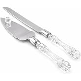 Adorox Elegant Cake Knife and Server Set - Stainless Steel with Crystal Handle - Perfect for Weddings &amp; Anniversaries,and Special Celebrations (Sliver)