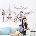 Yesurprise 3D Wall Decals Stickers Pink Paris Tower Butterfly Flower Girl Removable Kids Room Art Nursery Bedroom Home Decorations Large 23.6inch x 35.4inch
