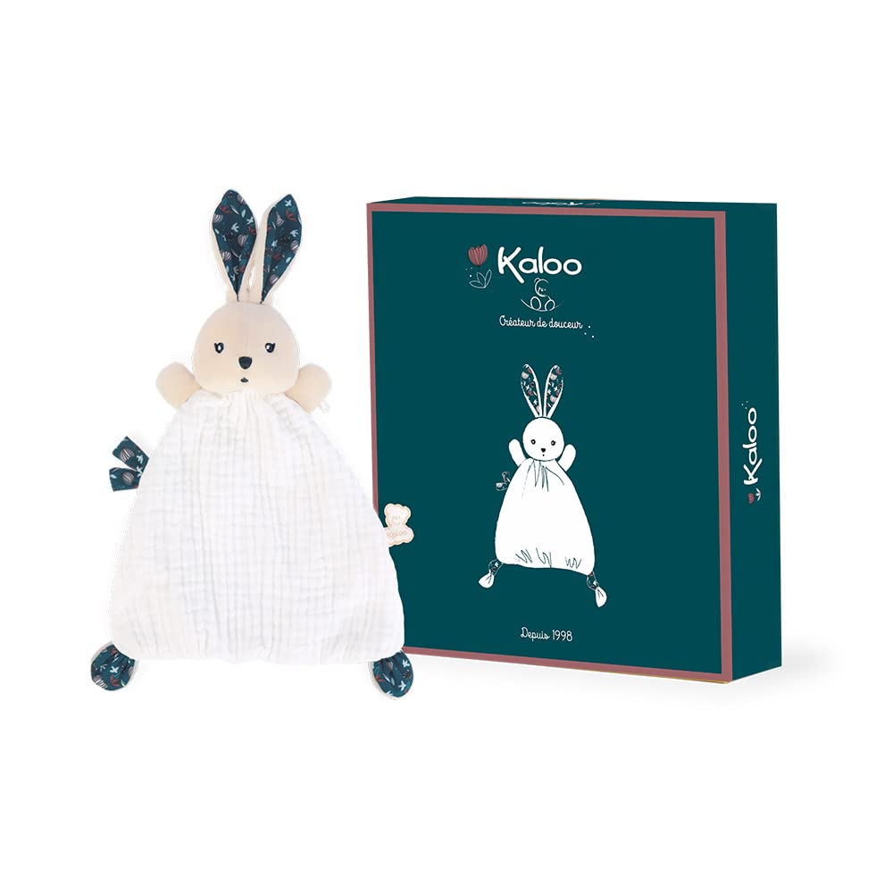 Kaloo - K'Doux - Natural Rabbit Comforter - White & Blue - Swaddling Fabric - 20cm - K969950