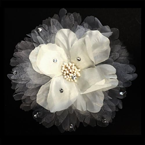 Romantic &amp; Elegant Flowers Hair Clip/brooch, Fabric Hair Flowers w/ Lace &amp; Rhinestones (White)