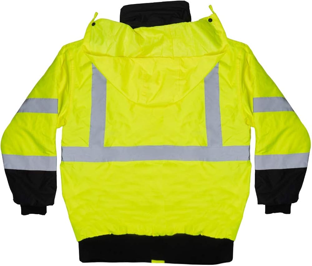VENDACE Men's ANSI Class 3 High Vis Safety Reflective Bomber Jacket Hoodie Waterproof with Detachable Hood: Clothing