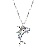 SUMFAN Shark Penguin Dolphin Sea Turtle Necklace Gifts for Girls Women,Rainbow Crystal Girls Birthday Gifts Animal Jewelry Pendant for Daughter