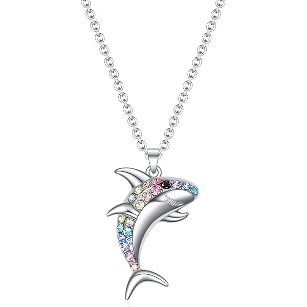 Amazon.com: Aqua79 Silver Shark Sparkling Crystal Pendant Necklace