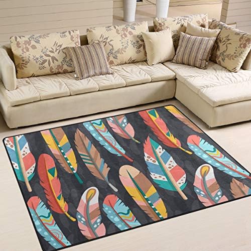 FOLPPLY Africa Ethnic Boho Feather Pattern Area Rug, Non-Slip Carpet Floor Door Mat for Indoor Outdoor Front Door Bathroom Mats Home Decor, 5' x 7'