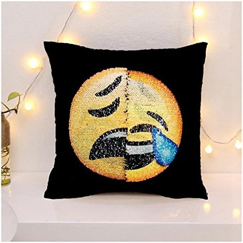 Emoji Mermaid Sequin Pillowcases - Funny Cushion Cover Changeable Face Pillowcases Decorative Pillowcase for Sofa Home Decor 16 X 16"