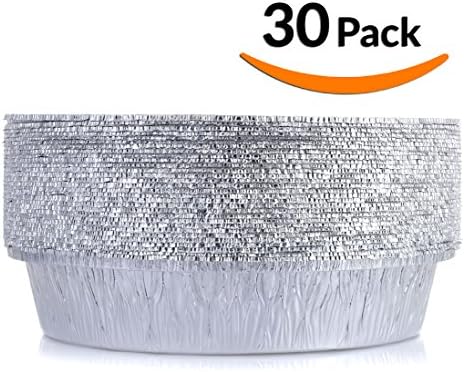 DOBI Round Takeout Pans w/ Lids, 9", (30 Pack) - Disposable Aluminum Foil Pans with Cardboard Lids, Standard Size