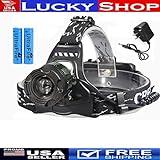 20000 Lumens LED Headlamp Flashlight Waterproof Rechargeable Zoomable Adjustable Focus Headlight Camping Hiking Hunting Running Working Sports 3 Switch Mode high/low/strobe 2 Batteries/Charger (Black)