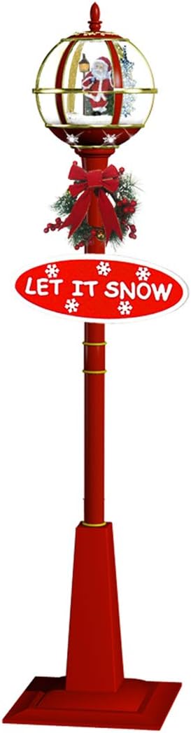 Ninjatoner 70 Inch Christmas Snowing Street Lamp Rainproof Vertical Street LED Lamp Snowing Globe with Santa & Christmas Tree, Red
