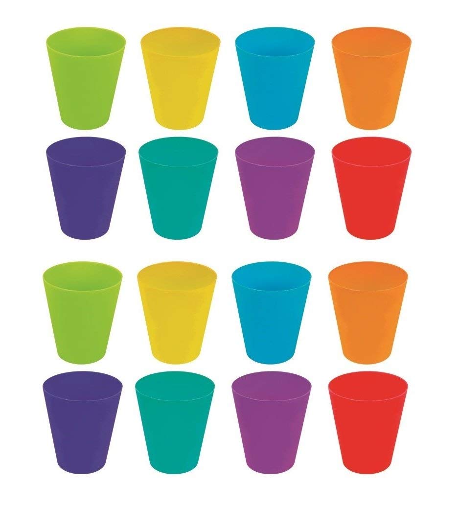Invero 18 Pack of Children’s Kids Durable Plastic Drinking Cups Tumblers 250ml - Bright Multi Coloured Ideal for Kitchen, Outdoor Parties, Picnics, BBQ’s, Travels and More