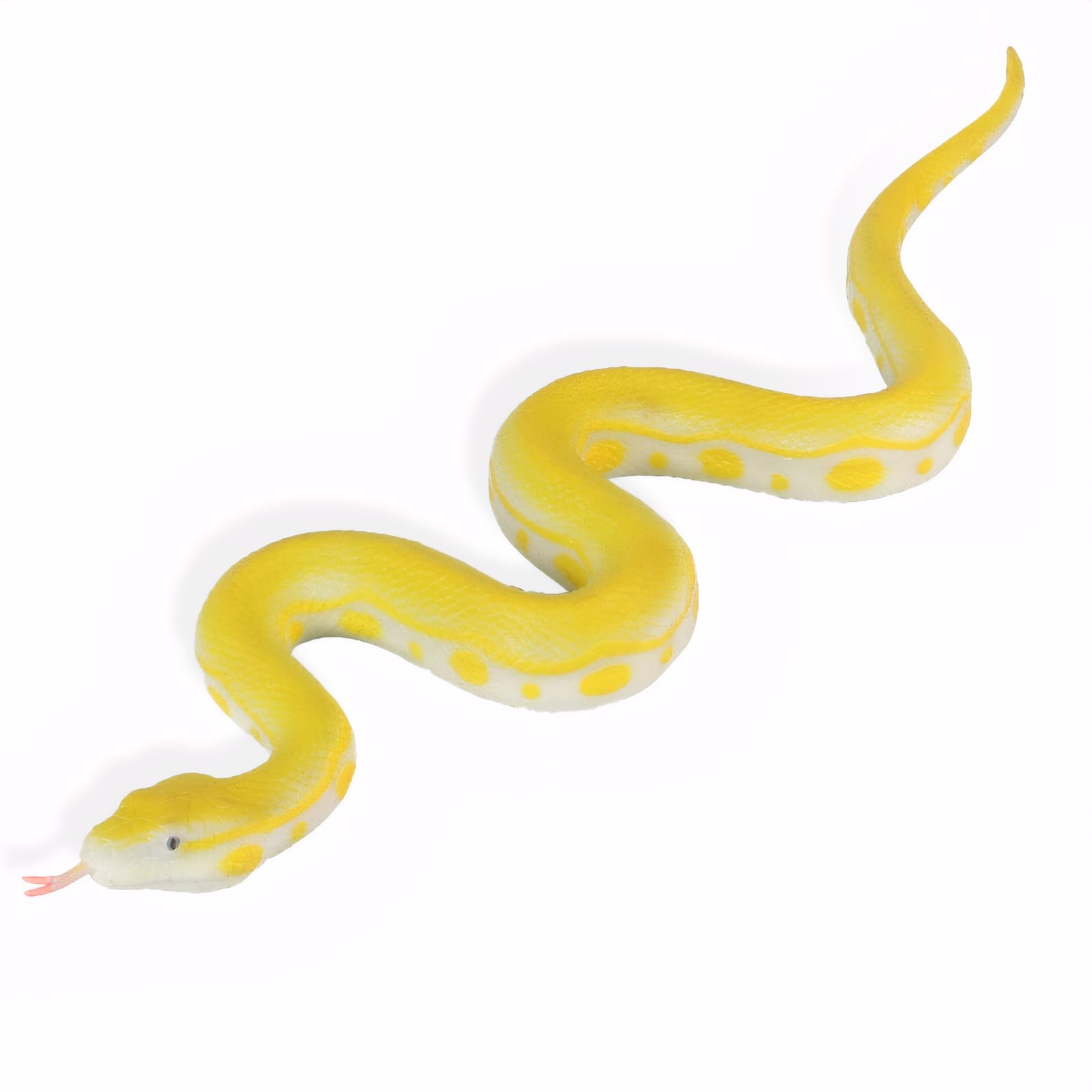 CJMYHOME Ultra-Realistic Snake Toy - Scare Birds & Squirrels - 15-Inch Coiled/26-Inch Stretchy Garden Decor, Halloween Prank Gifts for Adults & Safe STEM Toy for Kids (Yellow Python)