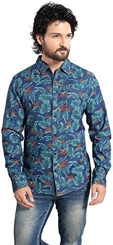 STASUALS Mens Full Sleeves Hawaiian Print Denim Shirt - Slim Fit